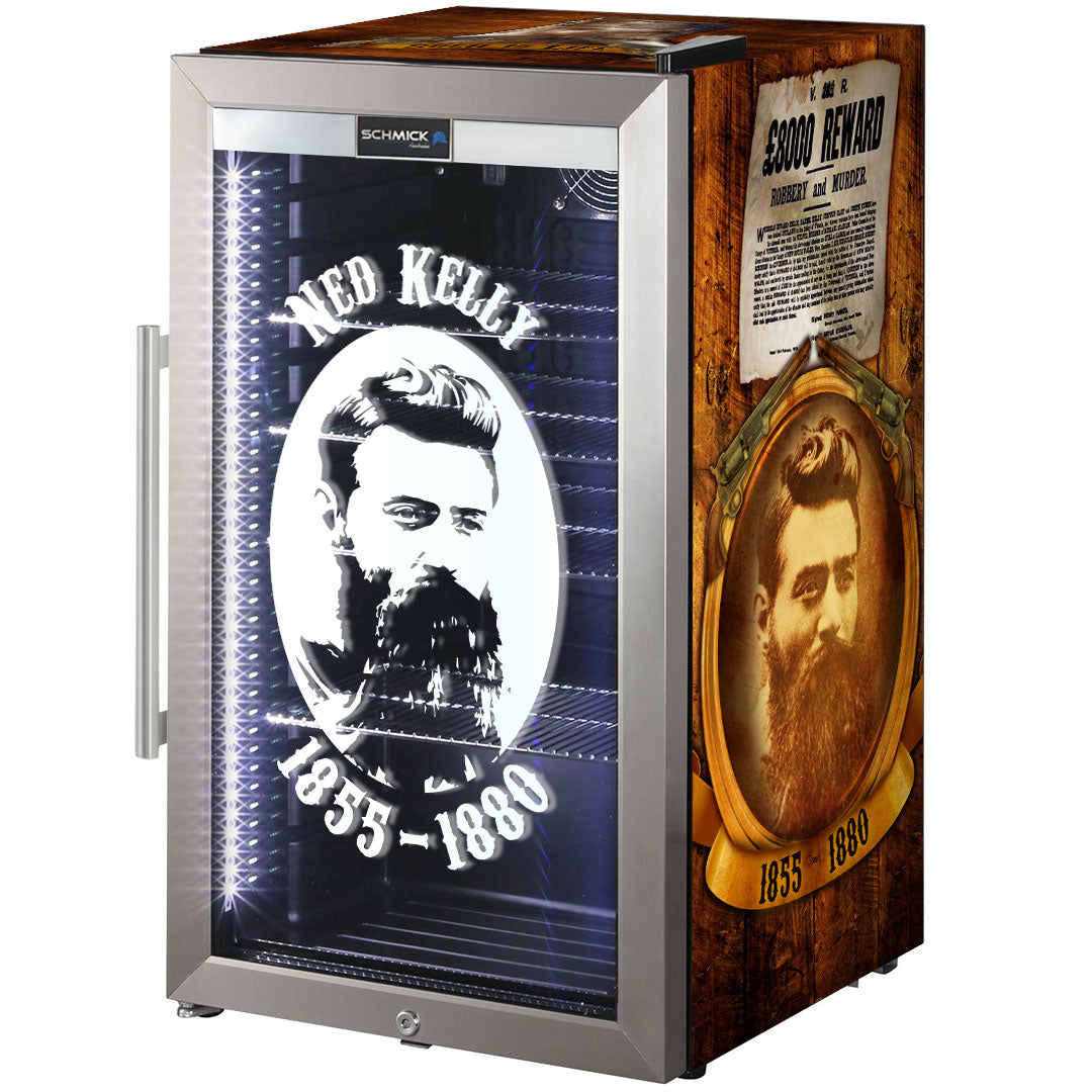 Schmick Ned Kelly bar fridge, blue LED colour option