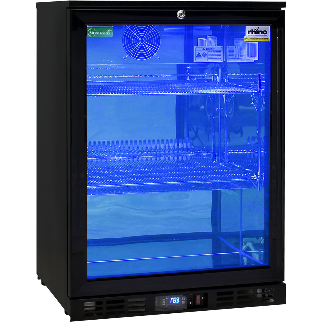 Rhino night club LED bar fridge 129L, left hinged, front view