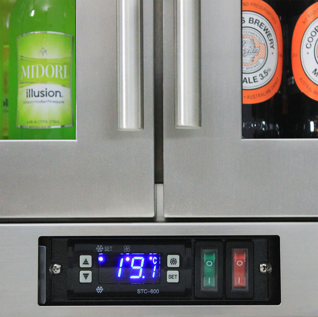 Rhino heated glass bar fridge 208L, front view