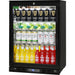 Rhino black glass door bar fridge 129L, left hinged, front view