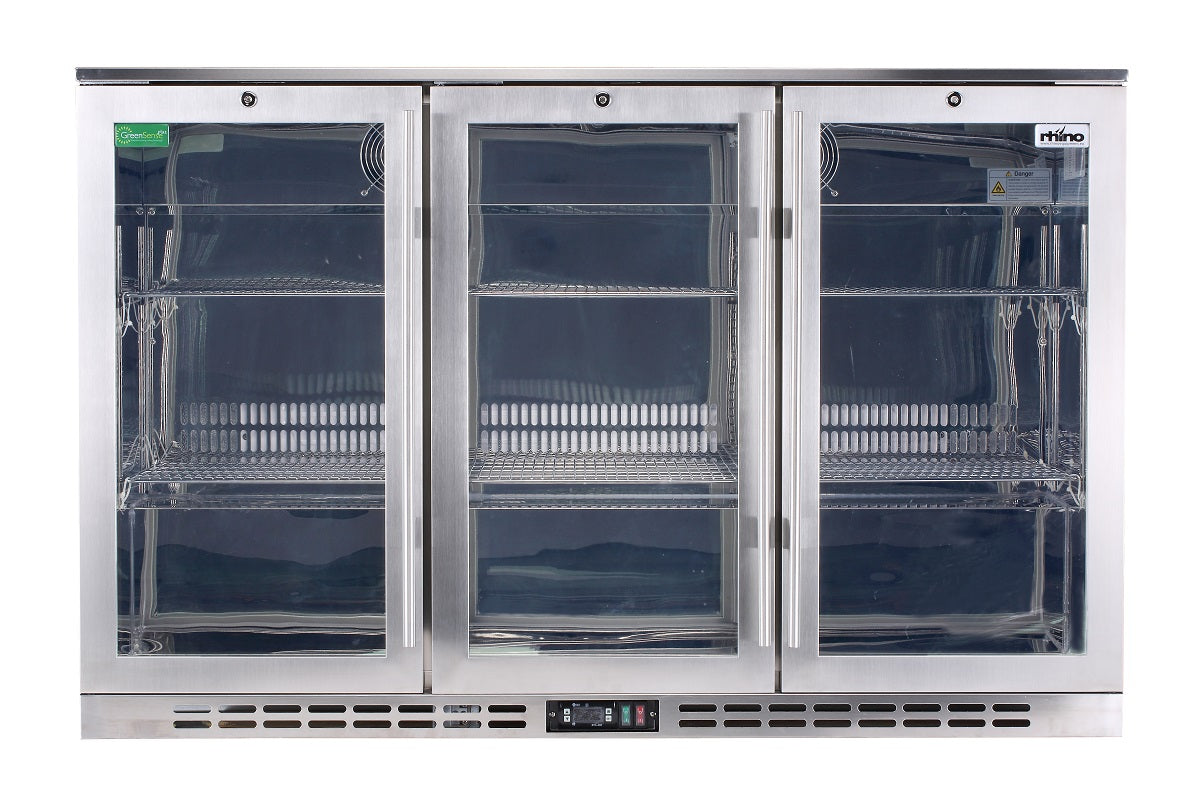 Rhino heated glass bar fridge 330L, angle view