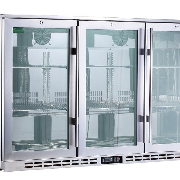 Rhino heated glass bar fridge 330L, front view