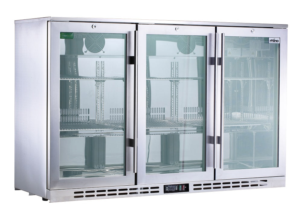Rhino heated glass bar fridge 330L, front view