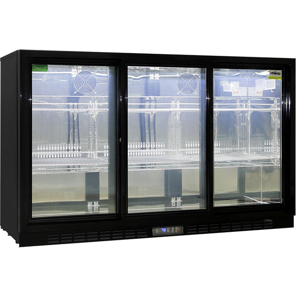 Rhino sliding glass door bar fridge 330L, front view