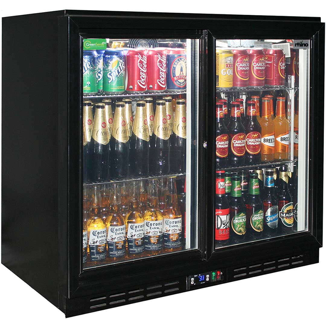 Rhino sliding glass door bar fridge 208L, front view
