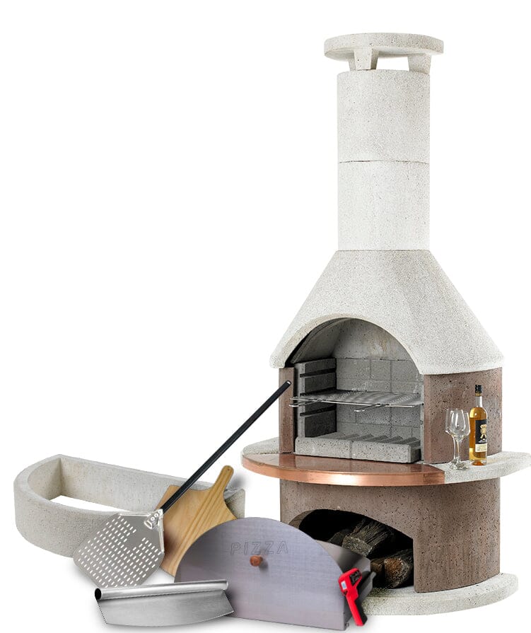 Buschbeck Rondo Pizza Oven Kit in Mocha with pizza peel, cutter and tools included