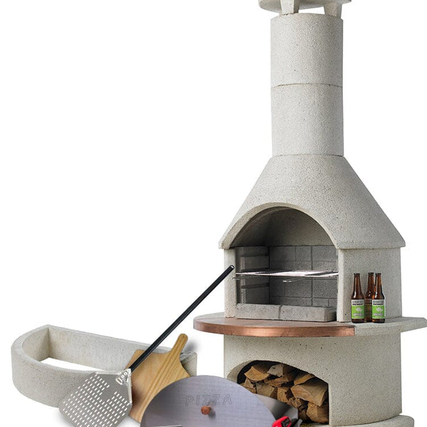 Buschbeck Rondo Pizza Oven Kit in White with pizza peel, cutter and tools included