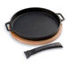 Witt round cast iron cooking pan with its wooden board and detachable handle