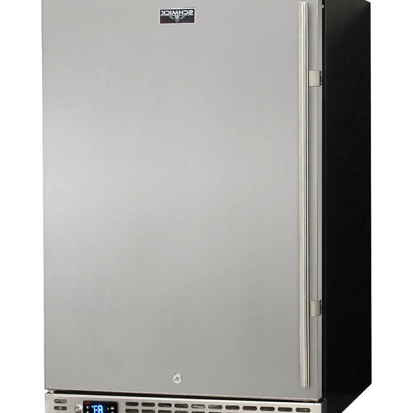 Schmick SK146-SD solid-door bar fridge, closed stainless steel door with lock