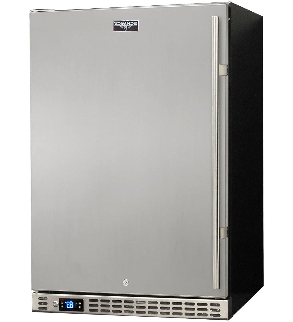 Schmick SK146-SD solid-door bar fridge, closed stainless steel door with lock