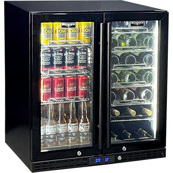 Schmick twin-zone bar fridge 215L, black grille, front view