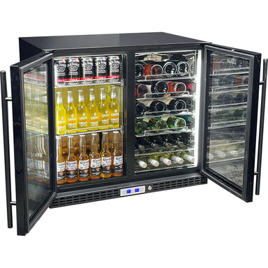 Schmick twin-zone bar fridge 244L, black grille, interior shelving open