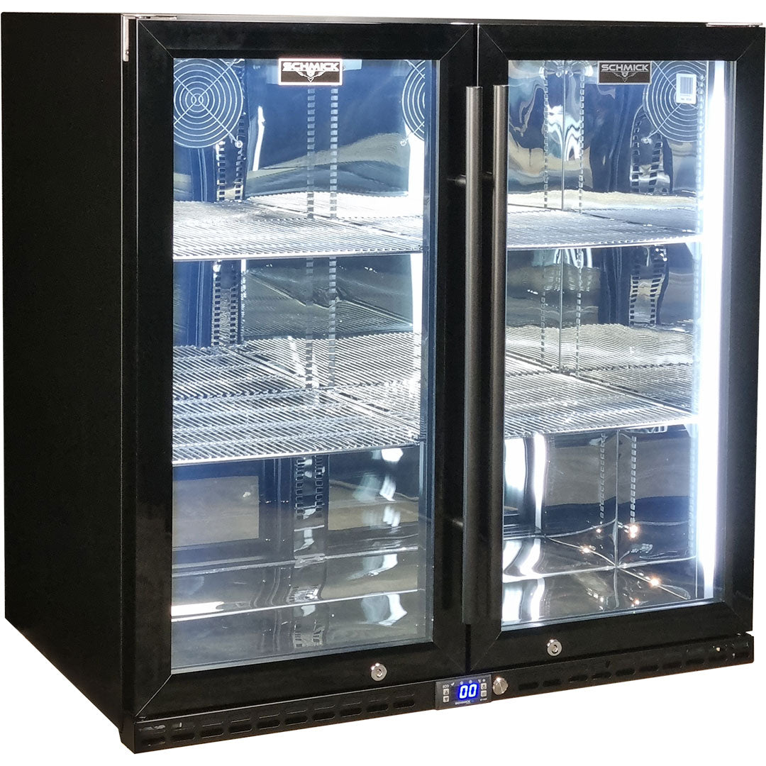 Schmick twin-door bar fridge, all-black finish, front view