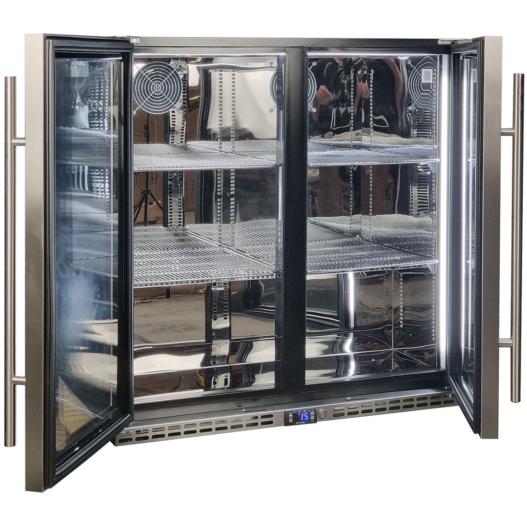 Schmick twin-door bar fridge, mirror-finish interior