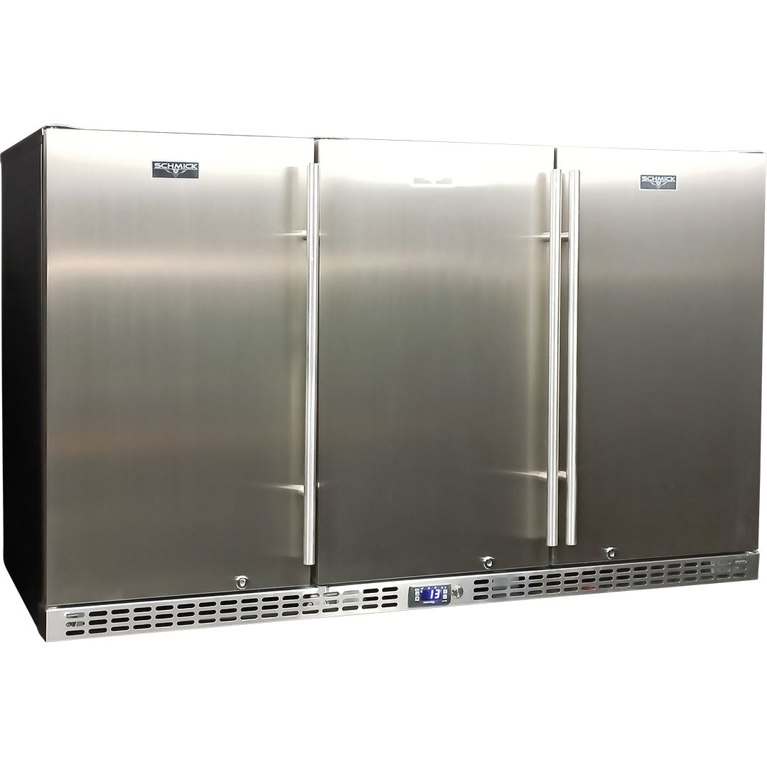 Schmick 3-door solid door bar fridge 399L, front view