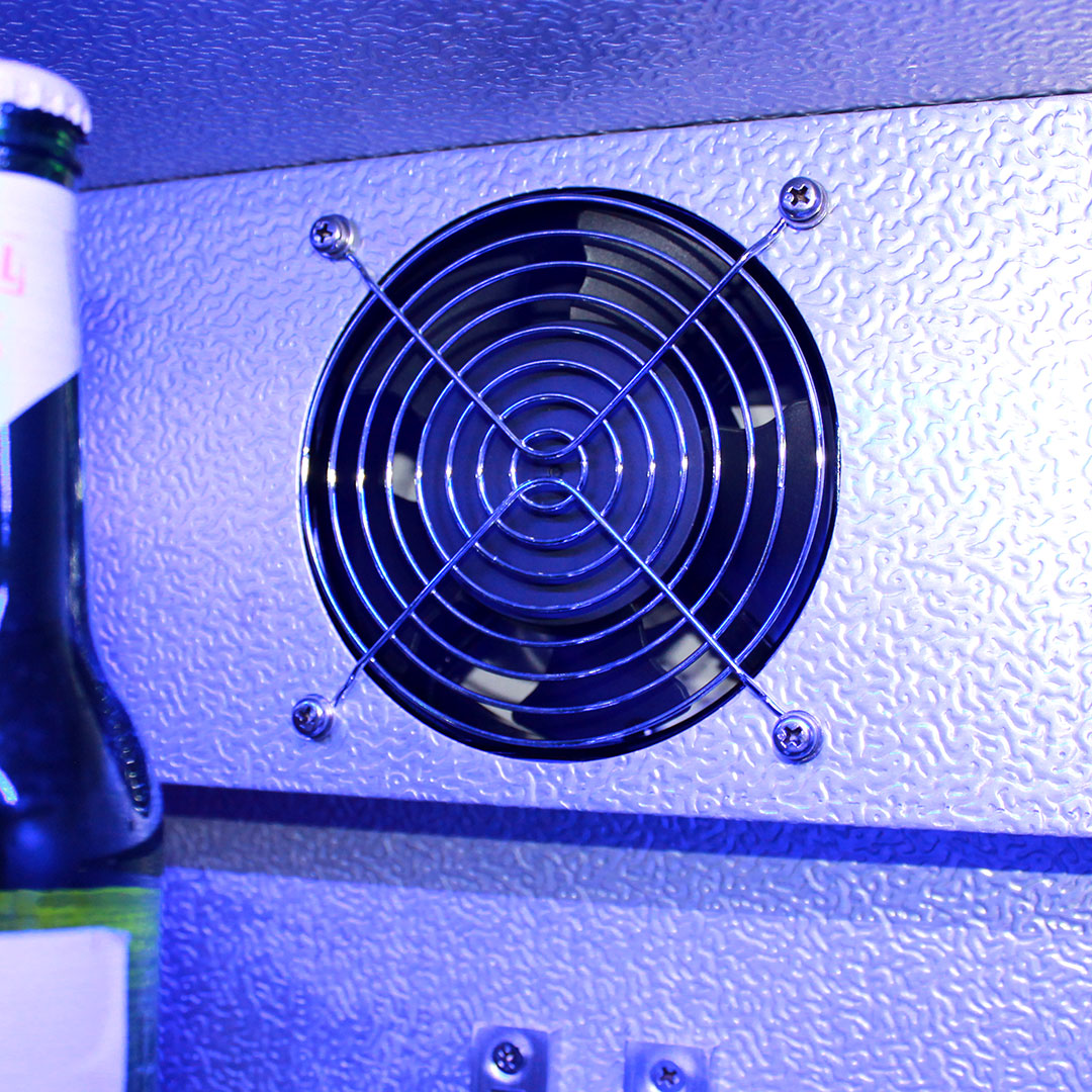 Schmick black triple-glazed bar fridge, inner fan and interior shelving