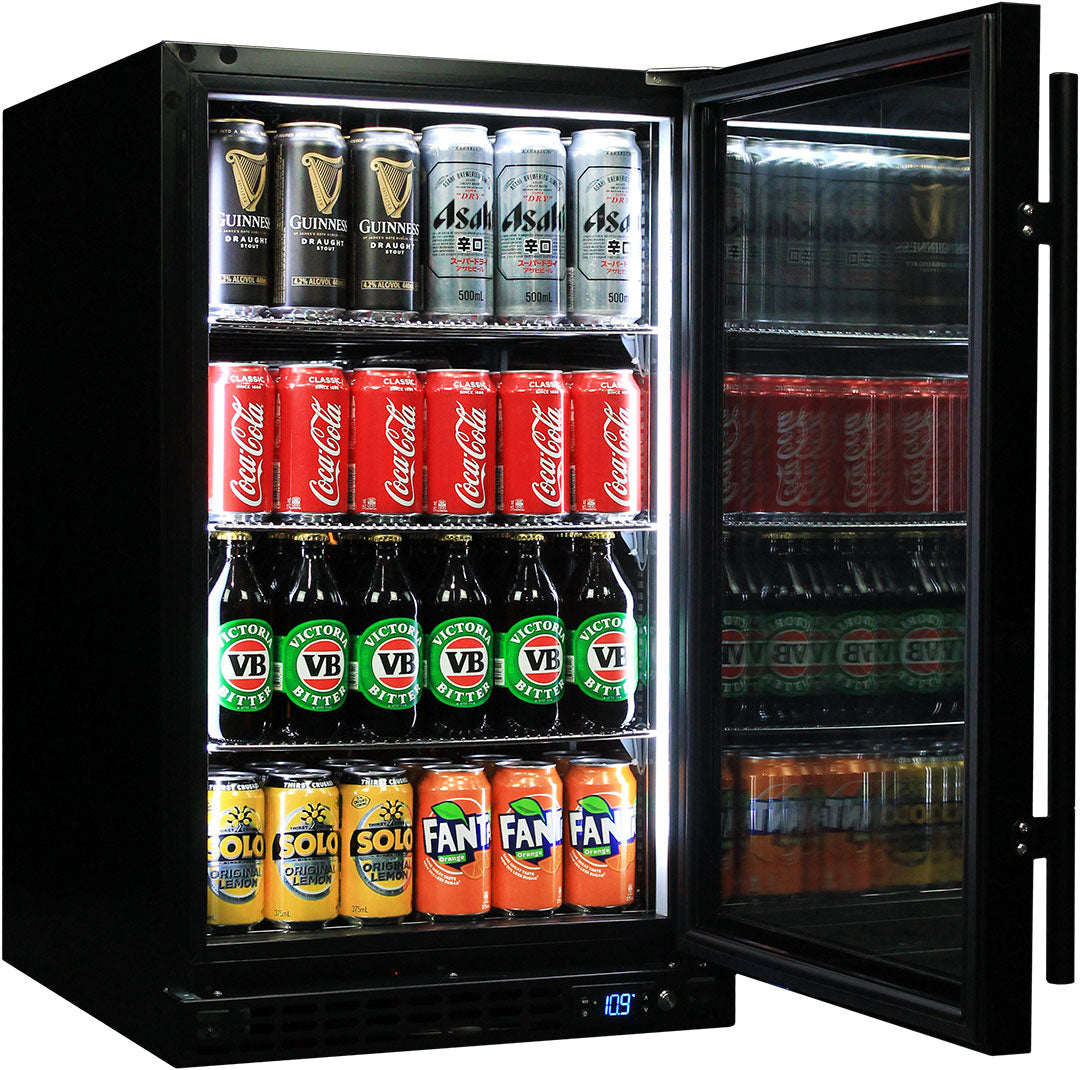 Schmick front-venting bar fridge, black colour, side view