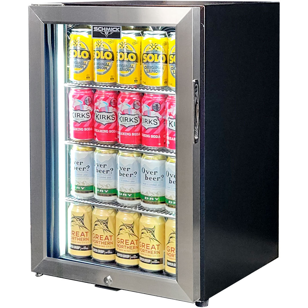 Schmick triple-glazed bar fridge, stainless grille, left hinge, front view