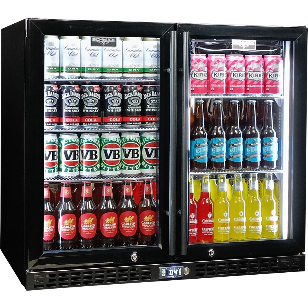 Schmick twin-door bar fridge, black finish, front view