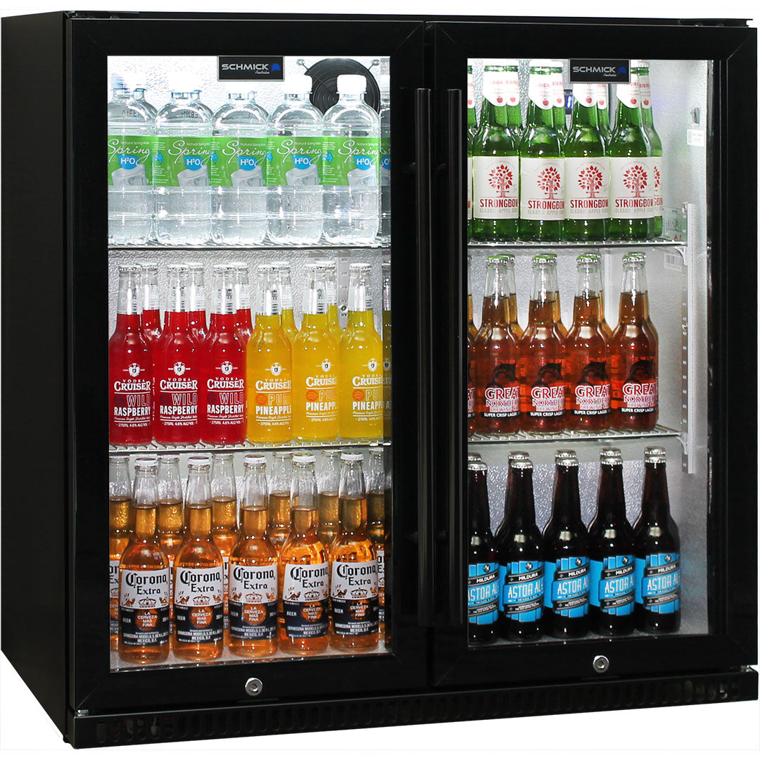 Schmick twin-door bar fridge 190 litre, black finish, front view