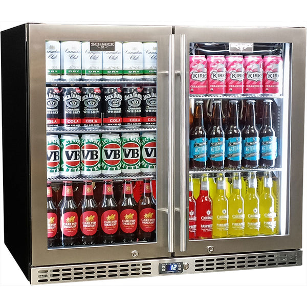 Schmick twin-door bar fridge 264 cans, stainless finish, front view
