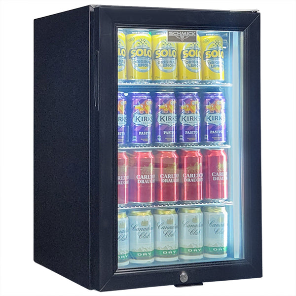 Schmick triple-glazed bar fridge, all-black finish, right hinge, front view