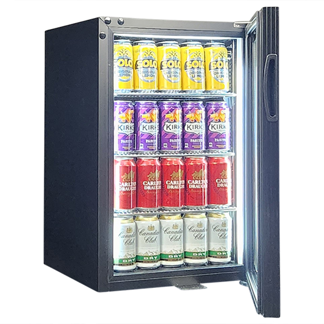 Schmick triple-glazed bar fridge, all-black finish, adjustable shelving