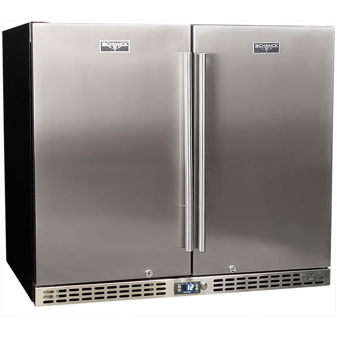 Schmick SK206-SD twin-door solid bar fridge, closed stainless steel doors with locks