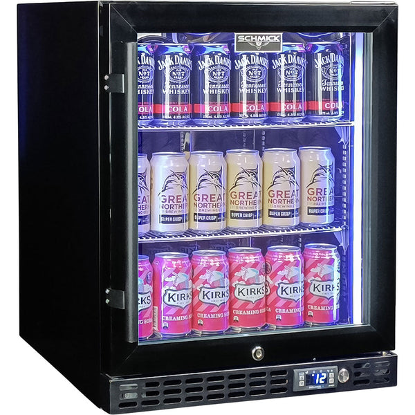 Schmick front-venting bar fridge 96 cans, black finish, front view