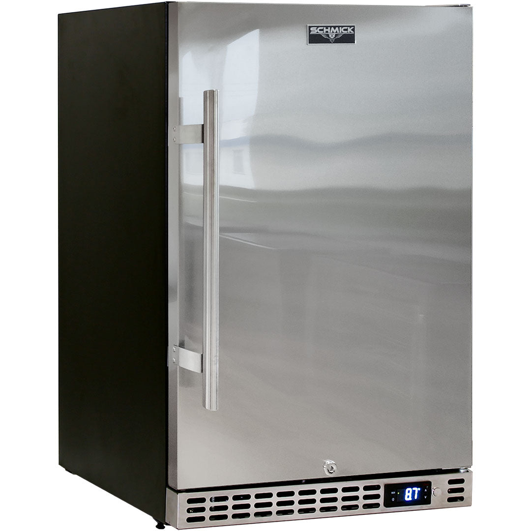 Schmick SK126-SD solid-door bar fridge, closed stainless steel door with lock