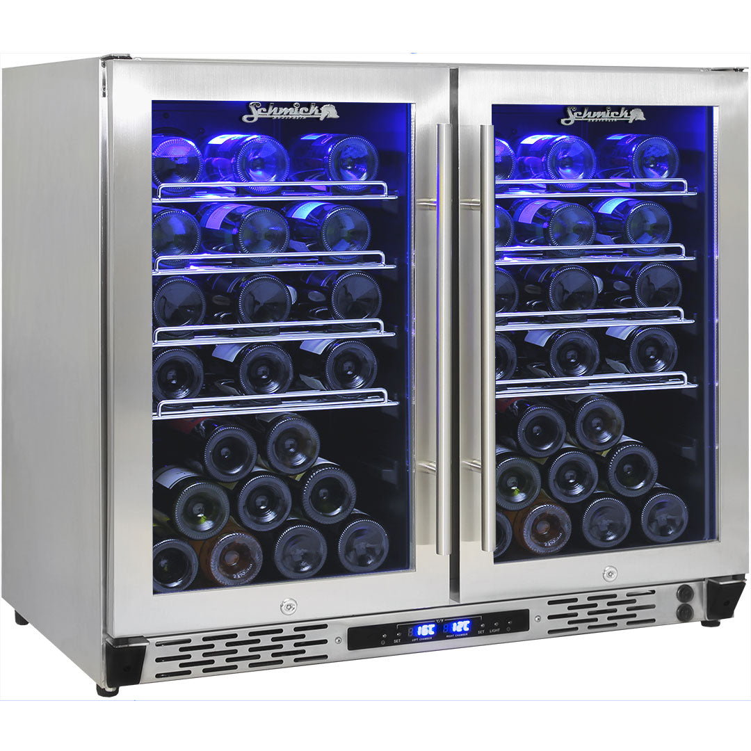 Schmick twin-zone bar fridge, two zones for red and white wine temperatures