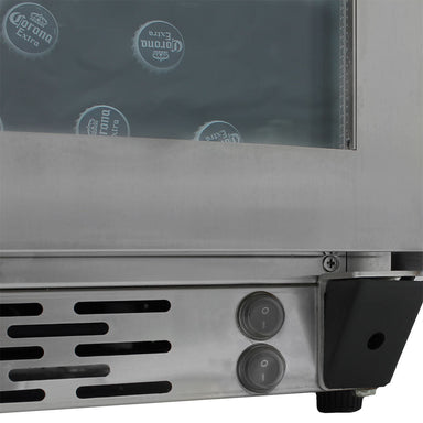Schmick twin-zone bar fridge, heated glass on/off switch