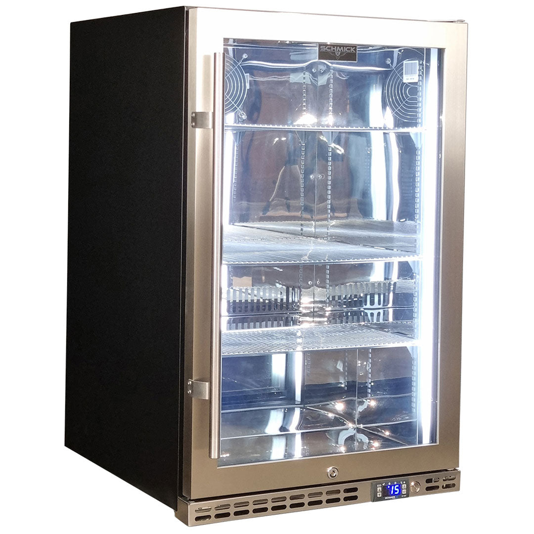 Schmick front-venting bar fridge, polished stainless interior