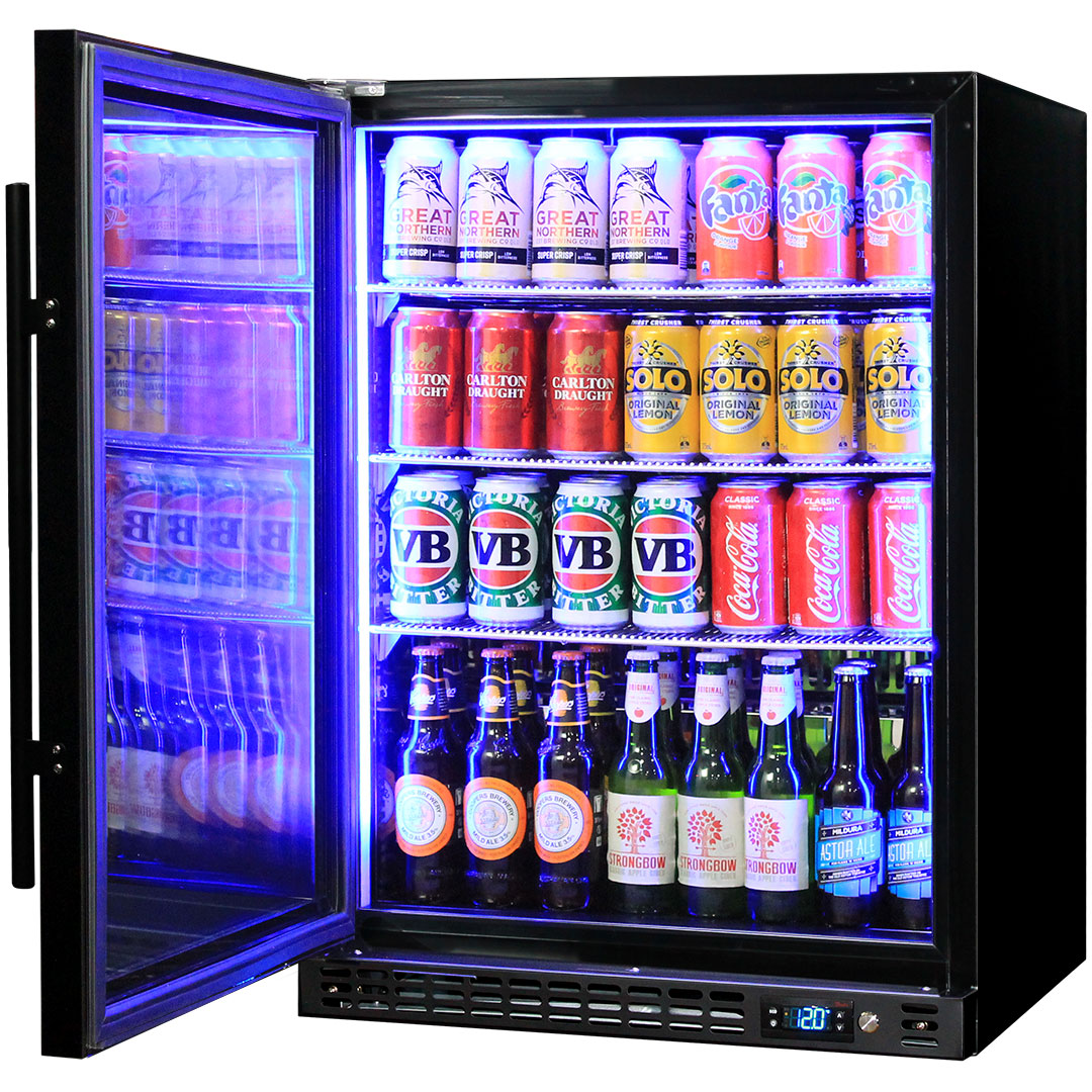 Schmick front-venting bar fridge, black colour, adjustable shelving