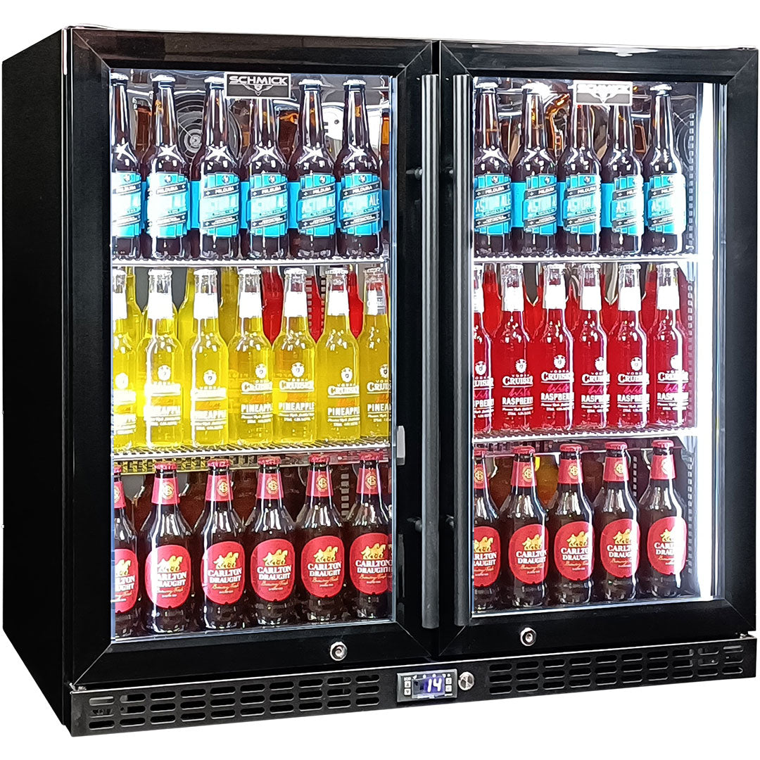 Schmick twin-door bar fridge, black finish, front view