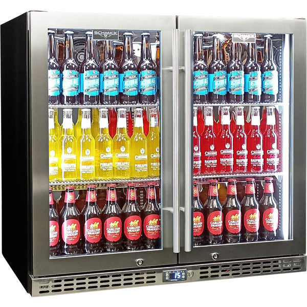 Schmick twin-door bar fridge 262 cans, stainless finish, front view