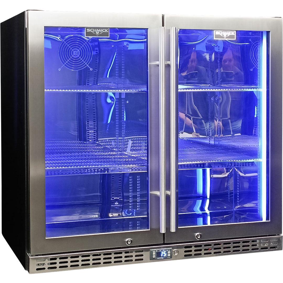 Schmick twin-door bar fridge, mirror-finish interior