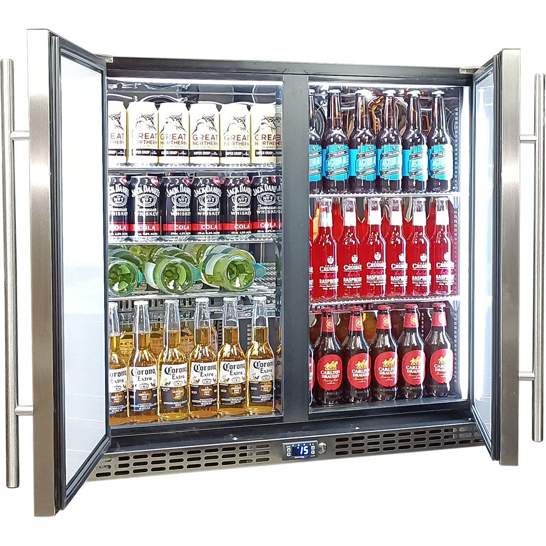 Schmick twin-door solid door bar fridge 257L, interior shelving