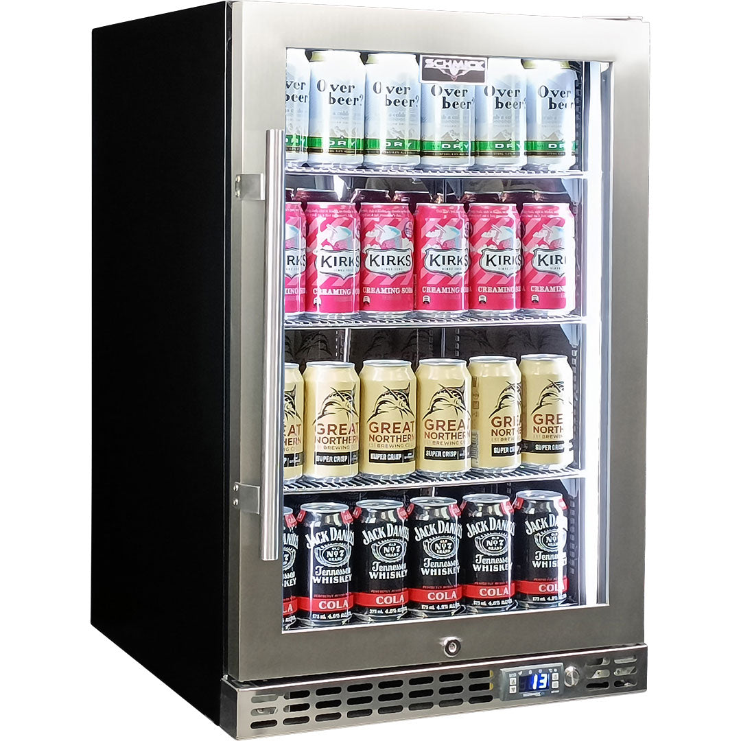 Schmick front-venting bar fridge 132 cans, stainless finish, front view