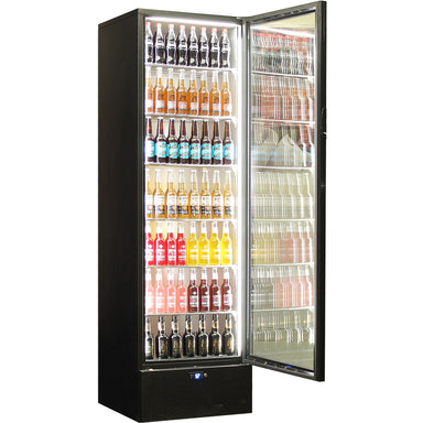 Schmick upright bar fridge 440L, black, interior shelving