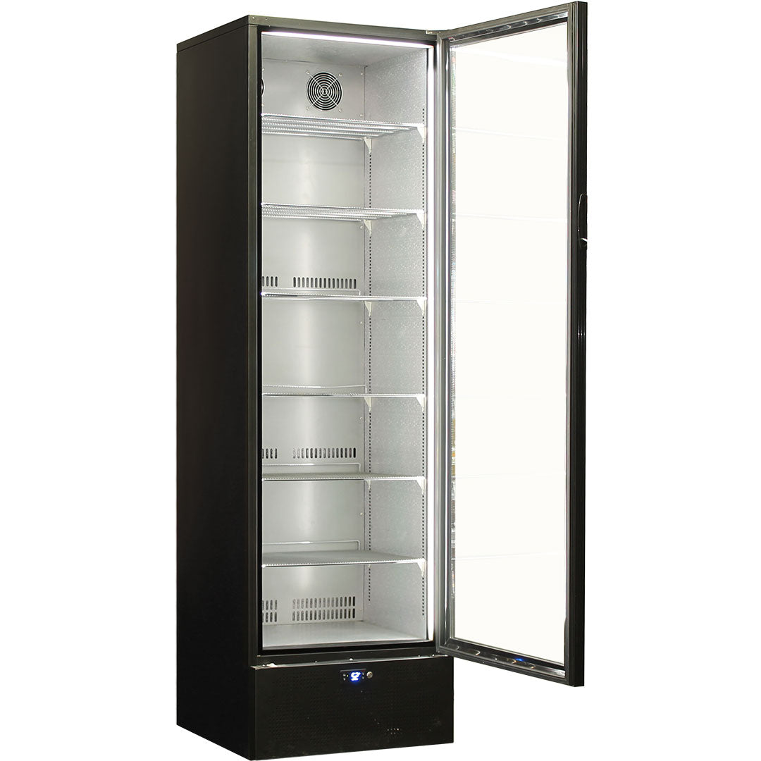 Schmick upright bar fridge 440L, black, side view