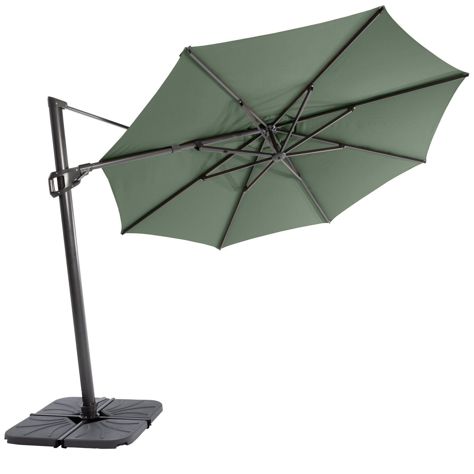 Solstice cantilever umbrella, 350cm Octagonal, Gunmetal frame, Sage canopy, tilted