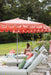 Villa valance umbrella, Musk canopy, close-up over a poolside lounger