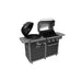 Coleman Revolution Dual Fuel barbecue with the charcoal kettle lid and the gas grill hood both open