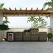 Coleman Revolution Dual Fuel outdoor kitchen in Matt Black under a pergola beside palms
