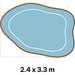 DIY Backyard Pond Kit at 2.4 x 3.3 m, drawn as a free form pond to the same scale as the other two sizes