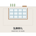 The 3,800 litre buried reservoir drawn to scale against the largest in the range