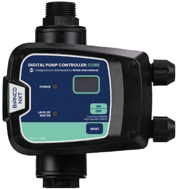 Close-up of the Bianco nXt Core pump controller fitted to the Inox pumps