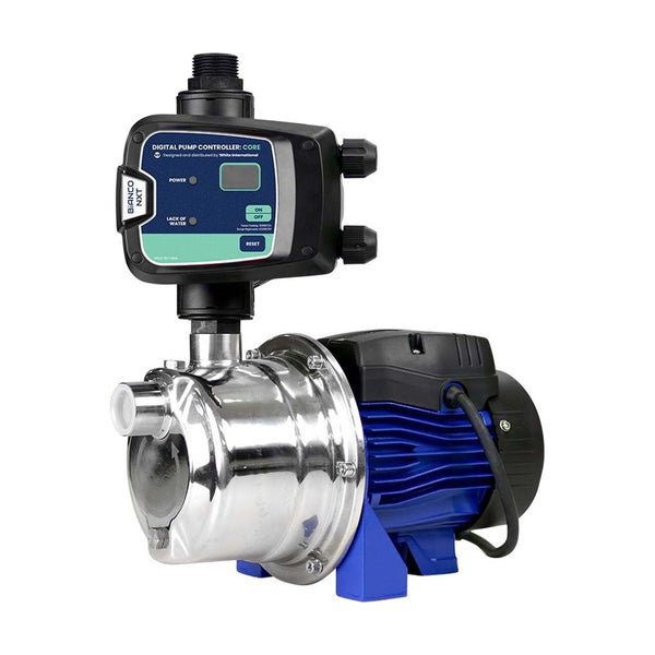 Bianco Inox 45 stainless steel jet pump with nXt Core controller fitted, front view