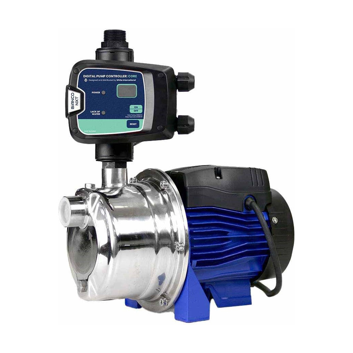 Bianco Inox 60 and Inox 90 stainless steel jet pump with nXt Core controller, front view